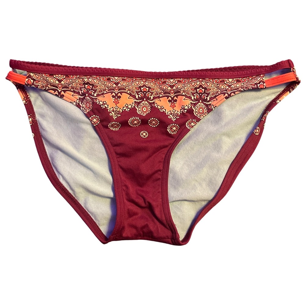 Athleta Paisley Bikini Bottom Burgundy Orange Swim Style 567568 XS